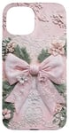 iPhone 15 Aesthetic Pink Floral Bow Christmas Holiday Xmas Case