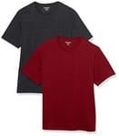 Amazon Essentials T-Shirt coupe régulière à manches courtes et col ras du cou Homme, Lot de 2, Bordeaux/Charbon Chiné, XS