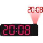 RéVeil à Projection Rotation 180° 12/24H Horloge NuméRique LED Charge USB RéVeil Projecteur de Plafond (Rouge)