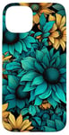 iPhone 15 Plus Teal Blue Sunflower Design Simple Flower Case