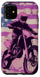 Coque pour iPhone 11 Violet Pop Art Imprimé Animal Drapeau US Dirt Bike Moto