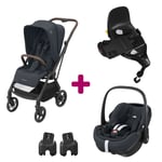 Maxi Cosi Pack poussette duo Léona 2 + pebble 360 pro essential graphite base familyfix