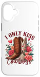 Coque pour iPhone 16 Plus I Only Kiss Cowboys Tee Bottes de cowboy western Saint-Valentin