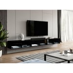 Armoire tv alyx 300 cm Lowboard avec éclairage led noir/noir brillant - Furnix