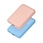 【2-Pack】 Miady 5000mAh Ultra Slim Portable Charger Power bank, 2.4A USB Input Battery Pack Compatible with iPhone, iPad, Samsung, Nexus and more(Creamy Blue & Champagne pink)