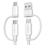 Câble Chargeur Multi USB C 1M,4-en-1 Universel Type C Charge Rapide Cordon avec USB-A/Lightning Ports pour iPhone 16 15 14 13 12,MacBook,iPad Air 4 5 Mini 6,Galaxy S24 S23 A54 A53,Android