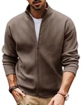 PJ PAUL JONES Cardigan pour homme avec fermeture éclair intégrale, col montant, léger et doux en tricot, marron, S