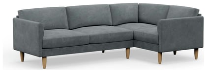 Hutch Slim Velvet Curve Arm 5 Seater Corner Sofa- Slate Grey