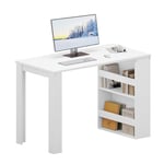 eSituro Bureau avec Rangement, 110x55cm, Bureau d'Ordinateur avec 2 Étagères, Poste de Travail, Bureau de Jeu, Table d'Étude avec Étagère pour Salon Bureau à Domicile, en Bois d'Ingénierie, Blanc