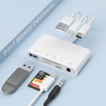 NÖRDIC USB-A, USB-C, Lightning-kortleser 2 spor SD, MicroSD 1xUSB-A, 1xAUX, 1xLightning-lading UHS-I