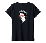 Womens Queen Elizabeth Sunglasses British Union Jack Meme ON BACK V-Neck T-Shirt