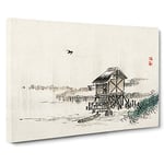 Cottage in the River by Kono Bairei Canvas Print for Living Room Bedroom Home Office Décor, Wall Art Picture Ready to Hang, 30 x 20 Inch (76 x 50 cm)