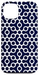 Coque pour iPhone 13 Labyrinthe géométrique bleu marine et blanc sans couture