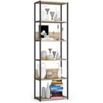 Bibliotheque murale industrielle Noire 60 cm façade Chêne Sonoma 6 étagères 60x32x192 cm