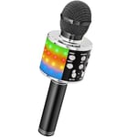 Ankuka Microphone sans Fil Karaoké, Micro Karaoke Enfant avec Lumières LED de Danse, Microphone Bluetooth pour Enfants Fille Garcon pour Fête Chanter Idée Cadeau de Noël Anniversaire Noir