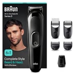 Braun 6-in1 All-in-One Style Kit Series 3, Male Grooming Kit with Beard Trimmer, Hair Clippers & Precision Trimmer, with Lifetime Sharp Blades, Gifts for Men, UK 2 Pin Plug, MGK3420, Black