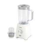 Geepas Electric Blender Smoothie Maker, Food Jug Blender 600W –Stainless Steel Blades, 2 Speed Control with Pulse & Turbo Functions, 1.8L Large Jar & 0.3L Coffee Grinder Jar, Smoothie Maker – White