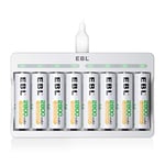 EBL 8 AA Rechargeable Batteries High-capacity with 8 Slots AA AAA Battery Charger - Individual Battery Charger with 5V 2A Fast Charging Function with Rechargeable Battery AA Sets