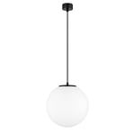Sotto Luce Tsuki lampe suspension boule à 1 lumière - verre opale mat/noir - câble textile noir de 1,5 m - rosace de plafond noire - 1 x E27 - ø 30 cm