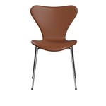 Fritz Hansen - 3107 Sjuan - Helklädd, Läder, Soft Cognac - Matstolar - designer_arne_jacobsen - Brun - Läder/Metall/Trä