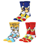 OFFICIAL SONIC THE HEDGEHOG SONIC, TAILS AND KNUCKLE 3 PAIRS OF MENS CREW SOCKS