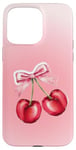 Coque pour iPhone 15 Pro Max Kawaii Rose Aura Mignon Cerise Bow Coquette