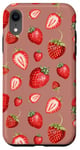 iPhone XR Cute Red Strawberry Pattern on Rosewood Pink Case