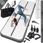 KESSER® Tapis de Gymnastique | Tapis de Fitness Gonflable Airtrack | Tapis de Gymnastique 3/4/5/6 m | Sac de Transport et Batterie électrique fournis Pompe à air, Anthracite, 400 x 100 x 10 cm