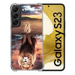 Cokitec Coque Renforcée en Verre Trempé pour Samsung Galaxy S23 Animal Lion Reflet