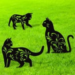 URATOT Lot de 3 Statues de Jardin en métal avec Silhouette de Chat Noir, piquets décoratifs de Jardin, Statues d'animaux pour décoration de Cour et de pelouse