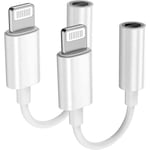 2-pack Apple Lightning till 3,5 mm hörlursadapterkontakt Aux Audio Hörlurar/Hörlursdongle Stereokabel för Iphone 7/7 Plus/8/8 Plus/x/xs