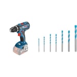 Bosch Professional 06019H4100 Professional Perceuse-Visseuse sans Fil, 90 W, 18 V Bleu 1 + Coffret de 7x forets Expert CYL-9 MultiConstruction (pour Béton, Ø 4-12 mm, Accessoire Perceuse à percussion)