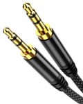 Câble Jack Audio 3.5mm Mâle vers Mâle [2m], Cable Auxiliaire stéréo en Nylon Tressé Haute Qualité, pour Casque, Voiture, Haut-parleur, Autoradio, Smartphones, Noir