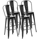 HOMCOM Lot de 4 tabourets de Bar en Métal Chaise de Bar Industriel avec Dossier Hauteur Assise 76,5 cm mét Noir