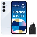 Samsung Galaxy A35 5G, Smartphone Android, 128 Go, Chargeur Secteur Rapide 25W Inclus [Exclusivité Amazon], Smartphone déverrouillé, Bleu, Version FR