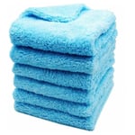 Ahlsen - Lot de 6 Chiffons Microfibre Voiture Sans Bords,450GSM Ultra Absorbant Serviettes Microfibre pour Séchage Polissage Voiture 40x40cm(Bleu)