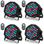 U`King 4 PCS RGB Lumiere de Scene avec Son Activé, 72W Par 36 LED Projecteur Jeux de Lumiere Eclairage Scene avec Télécommande, Lumière Disco pour Fête DJ Bars Groupe Concerts Halloween Noël