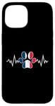 Coque pour iPhone 15 Drapeau France Patte de Chien Empreinte Coeur - Drapeau France Pulse Line