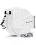 Roywel Auto Reel Garden Hose 30M，Hose Reel Wall Mounted，Auto Rewind, Self-Locking System,180° Pivotal with Multifunction Spray Nozzle