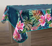 Le linge de Jules Nappe Anti-Taches Jungle - Rectangle 150 x 300 cm, Bleu, Rose, Vert, Violet, Brun, Jaune