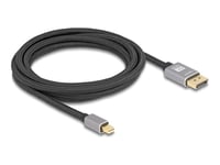 Delock - Displayport-Kabel - Mini Displayport (Hann) Til Displayport (Hann) - Displayport 1.4 - 3 M - 8K 60Hz Støtte - Svart, Grå