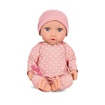 LullaBaby 14-inch Realistic Fair Skin Tone & Gray Eyes – Soft Body & Removable Outfit Hat & Pacifier Accessory – Toys for Kids Ages 2 & Up – Baby Doll – Pink Heart-Print Pajama, LBY7223Z, Multi