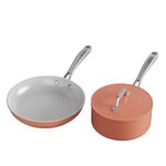 Ciarra Beyond - Set de Casserole et Poêle - Set de 2 Pcs - Poêle à Frire 26cm sans Couvercle - Casserole 20cm/ 2.8L avec Couvercle- Revêtement Antiadhésif - Tous Feux dont Induction - Orange