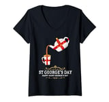 Womens St Georges Day Outfit Idea For Kids & Teapot English Flag V-Neck T-Shirt