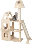 Arbre à Chat 156 CM en Bois Massif 3 Niveaux avec Poteaux en Sisal Perchoir&Panier-Lit Base Renforcée Antidérapante