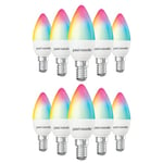 paul russells Smart LED Candle Bulb, 4.8W E14 Small Edison Screw, Works with Amazon Alexa and Google Home Light Bulbs, 40W Energy Saving, No Hub Require, RGBCW 2700K-6500K, Wi-Fi 2.4GHz Only, 10 Packs