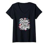 Womens Raise Your Glass Pink Party Cheers V-Neck T-Shirt