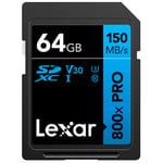 Lexar SDXC Pro 800x U3 V30 64GB 150MB/s -minneskort