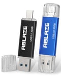 ABLAZE Lot de 2 clés USB C 32 Go OTG 3.0 Double clé USB Type C 2 en 1 pour téléphone Portable, Smartphone, Ordinateur Portable, PC