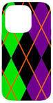 Coque pour iPhone 14 Pro Clowncore Halloween Losanges Plaid Violet Vert Clown Jester